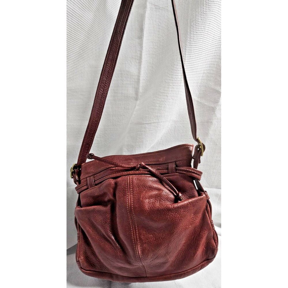 Vtg Libaire CALIFORNIA made red genuine leather crossbody bag 12x11x1"